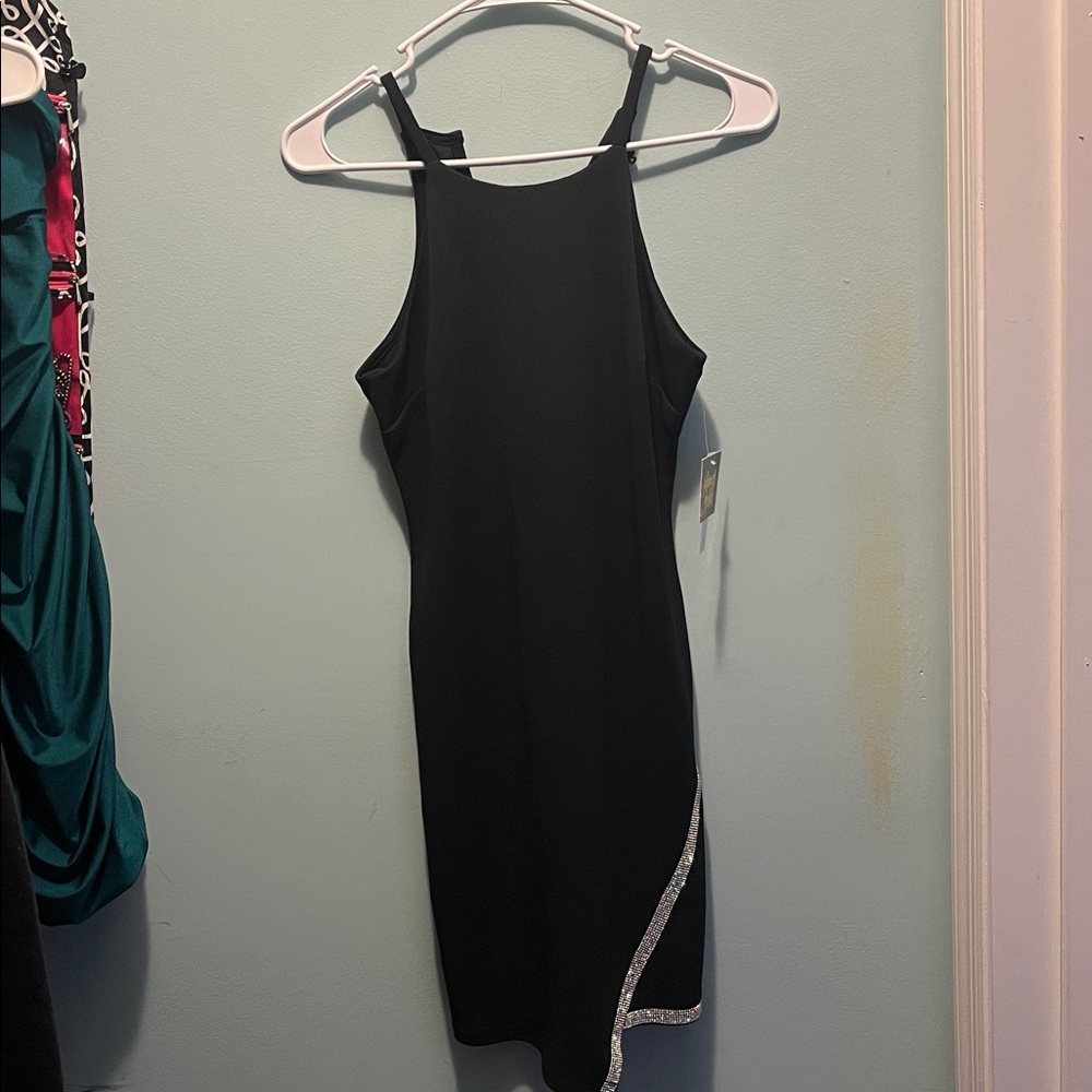 Planet Gold Black Mini Dress with Silver Trim